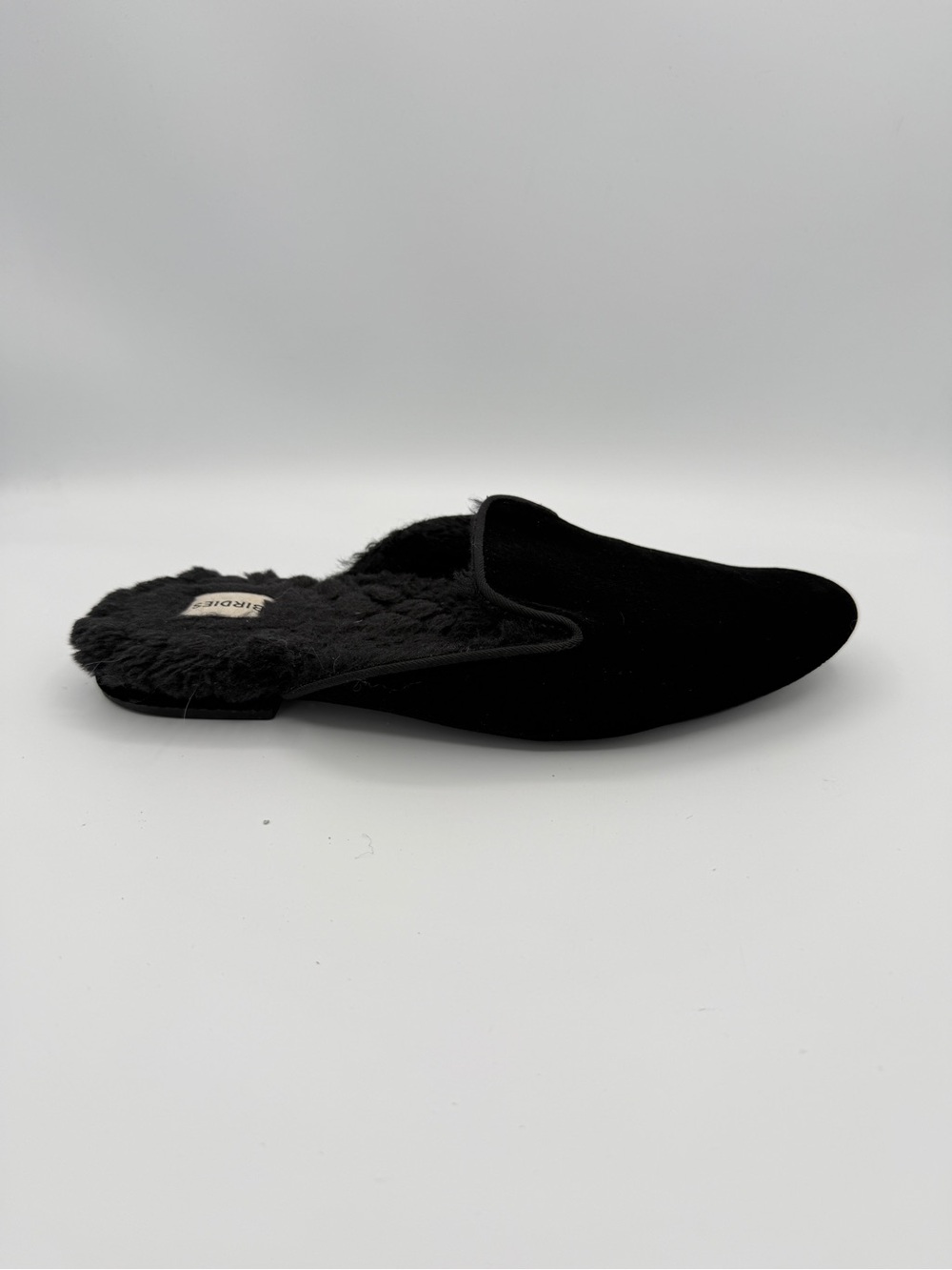 Birdies Phoebe Black Velvet Faux Fur Lined Slipper Shoes Slip On Mules 6.5